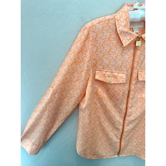 MICHAEL KORS | Orange Paisley Zip Front Blouse Top | Medium - Picture 3 of 6